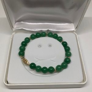 Genuine jade 14k solid gold/beads bracelet 6.3/4”